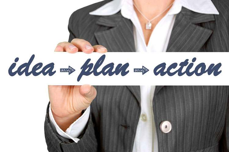 idea-plan-actionのプラカードを持つ女性