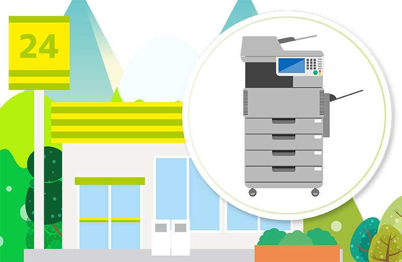 コンビニエンスストアに設置されてる複合コピー機