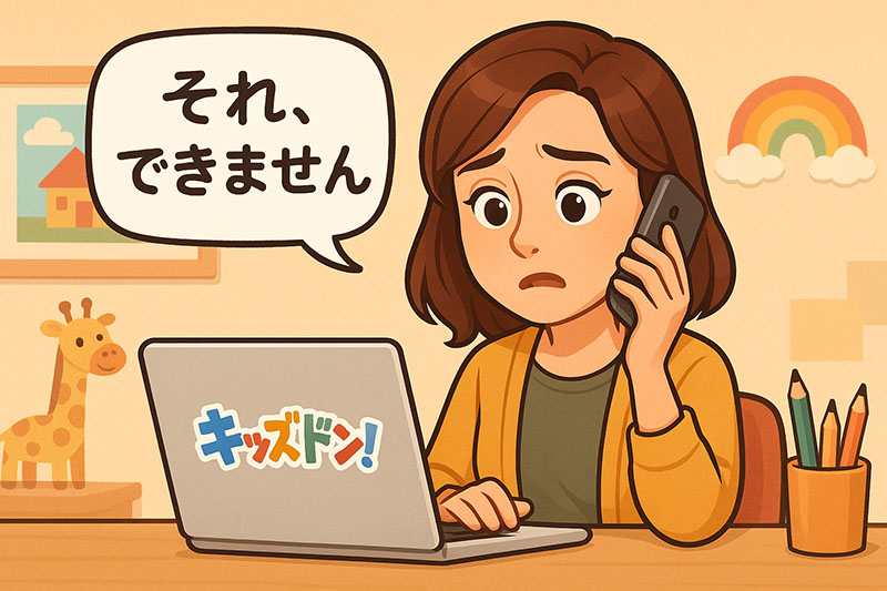 卒園アルバムの注文でできないことを詫びてるスタッフ