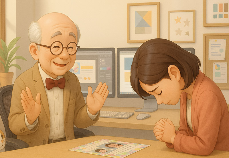 デザイン業者に謝罪している卒園アルバム委員