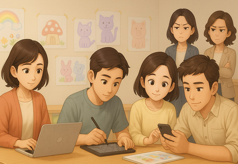 制作を行なってる卒園アルバム委員のメンバー